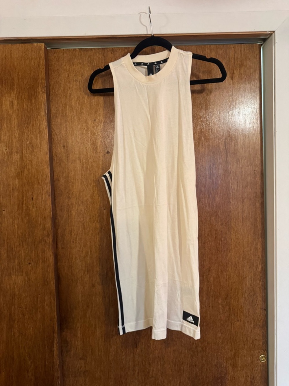 adidas White Tank Dress with Black Side Stripes